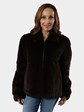 Woman's Brown Sheared Mink Fur Jacket Reversing to Rain Taffeta