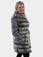 Woman's Chinchilla Dyed Rex Rabbit Fur Stroller with Fabric Sleeves