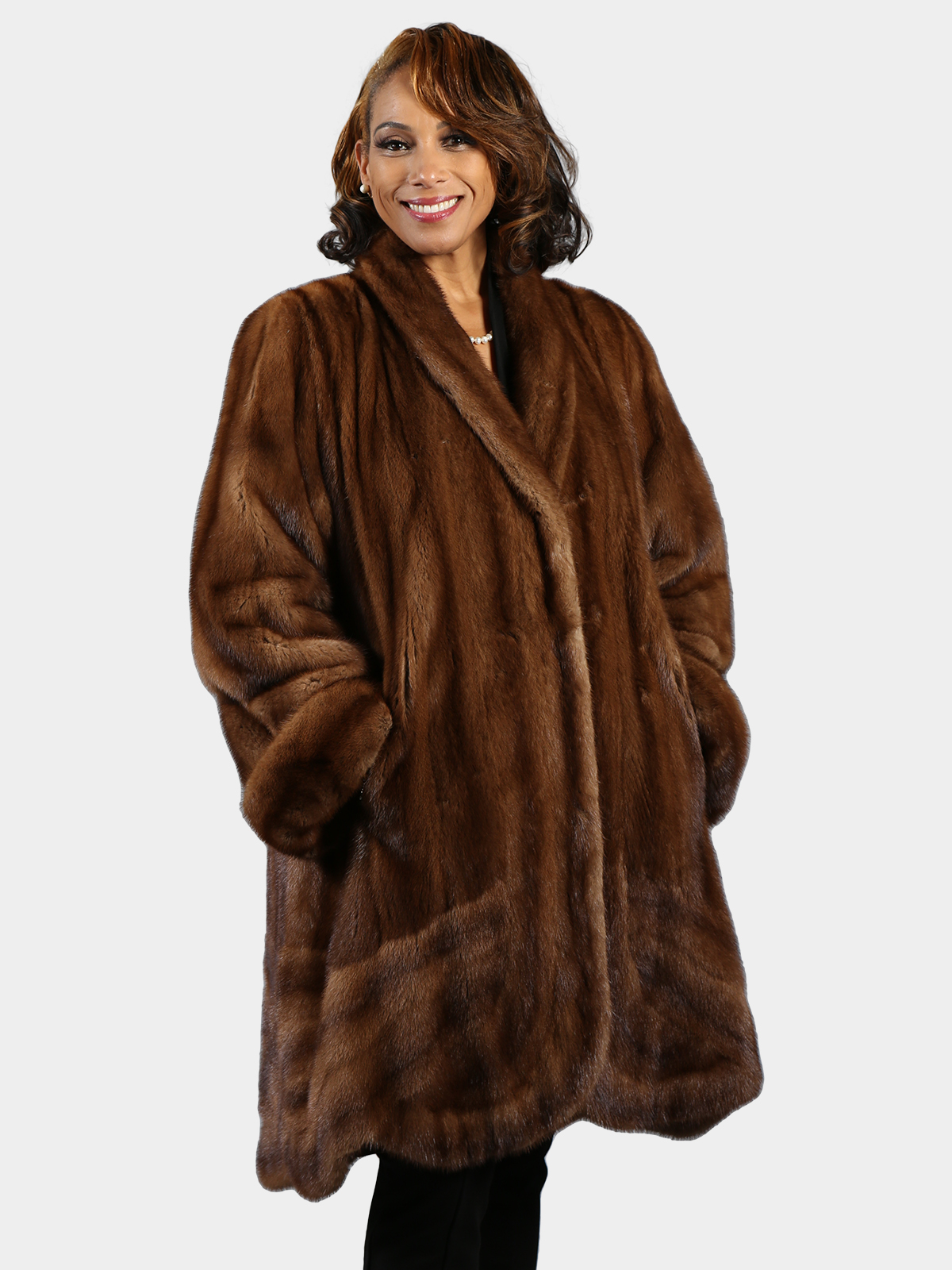 Woman's Demi Buff Female Mink Fur 7/8 Coat with Directional Design