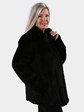 Woman's Black Knit Rex Rabbit Fur Jacket