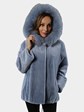 Woman's Light Blue Sheared Mink Fur Parka