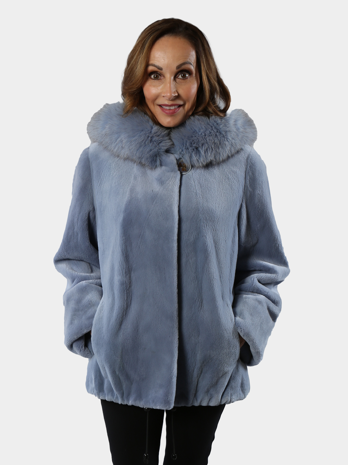 Woman's Light Blue Sheared Mink Fur Parka