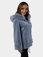 Woman's Light Blue Sheared Mink Fur Parka