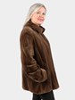 Woman's Brown Sheared Mink Fur Jacket Reversing to Rain Taffeta