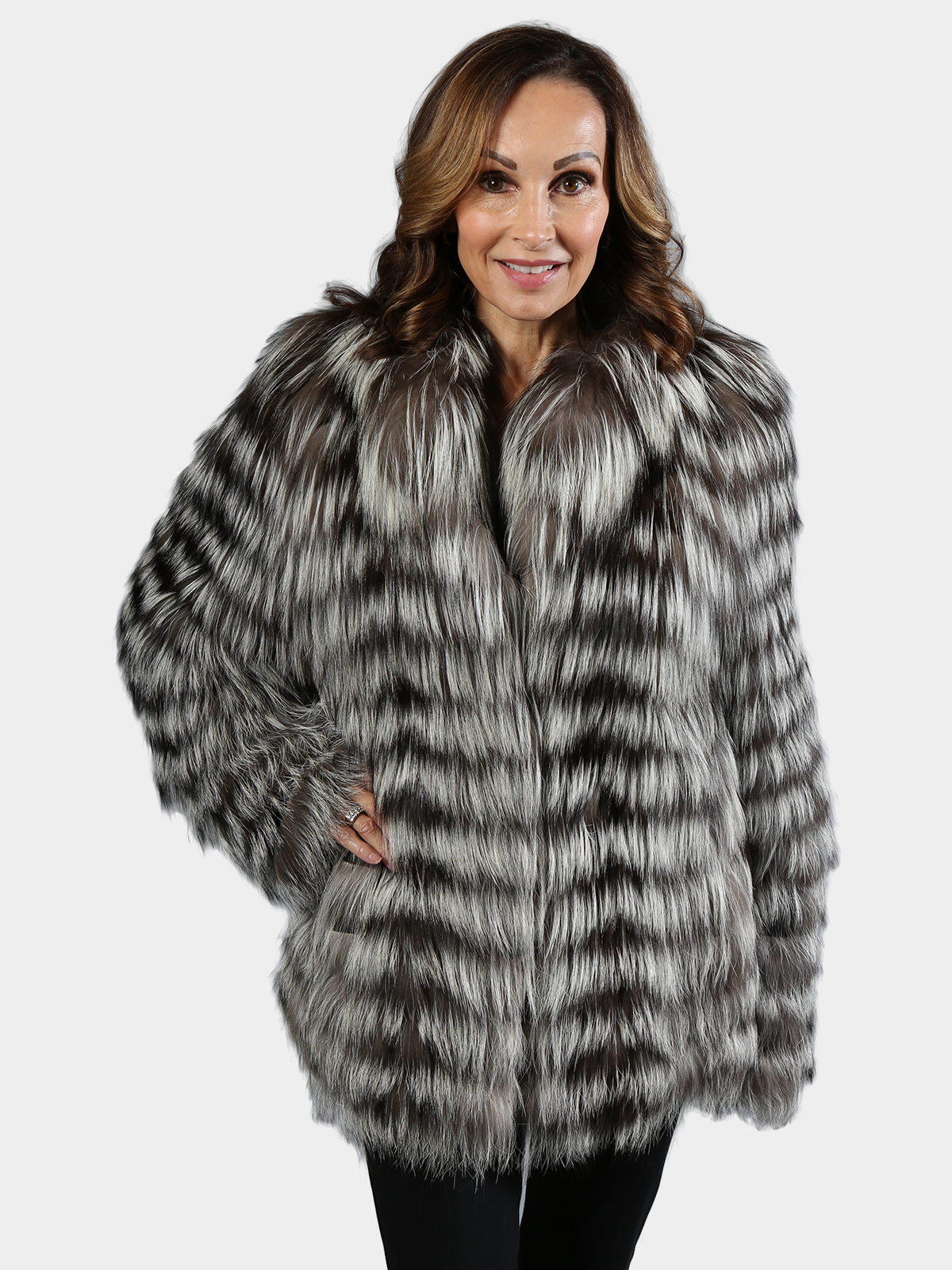 Woman's Feathered Natural Silver Fox Fur Jacket