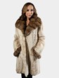 Woman's Ivory Sheared Mink Fur 7/8 Coat with Sable Trim