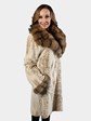 Woman's Ivory Sheared Mink Fur 7/8 Coat with Sable Trim