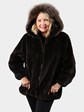 Woman's Dark Grey Sheared Beaver Jacket with Detachable Hood