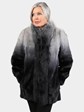 Woman's Grey to Navy Degradé Mink Fur Jacket with Fox Tuxedo Front