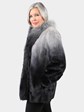 Woman's Grey to Navy Degradé Mink Fur Jacket with Fox Tuxedo Front