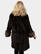 Woman's Brown Sheared Mink Fur 7/8 Coat with Sable Collar and Cuffs Reversing to Rain Taffeta