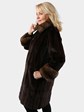 Woman's Brown Sheared Mink Fur 7/8 Coat with Sable Collar and Cuffs Reversing to Rain Taffeta