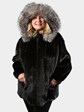 Woman's Plus Size Ranch Female Mink Fur Jacket with Fox Trimmed Detachable Hood