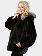 Woman's Plus Size Ranch Female Mink Fur Jacket with Fox Trimmed Detachable Hood