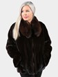 Woman's Mahogany Mink Fur Jacket with Dyed Fox Collar