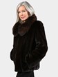 Woman's Mahogany Mink Fur Jacket with Dyed Fox Collar