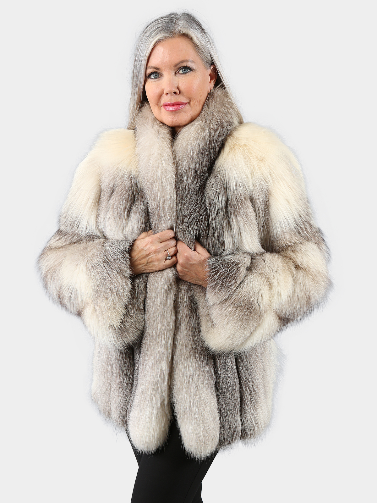 Woman's Natural Cross Fox Fur Jacket