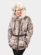 Woman's Brown and Cream Animal Print Quilted Parka