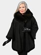 Woman's Autumn Black Shearling Lamb Cape