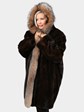 Woman's Chevron Style Mahogany Mink Fur Parka with Crystal Fox Trim