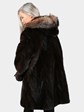Woman's Chevron Style Mahogany Mink Fur Parka with Crystal Fox Trim