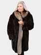 Woman's Chevron Style Mahogany Mink Fur Parka with Crystal Fox Trim