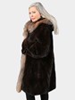 Woman's Chevron Style Mahogany Mink Fur Parka with Crystal Fox Trim