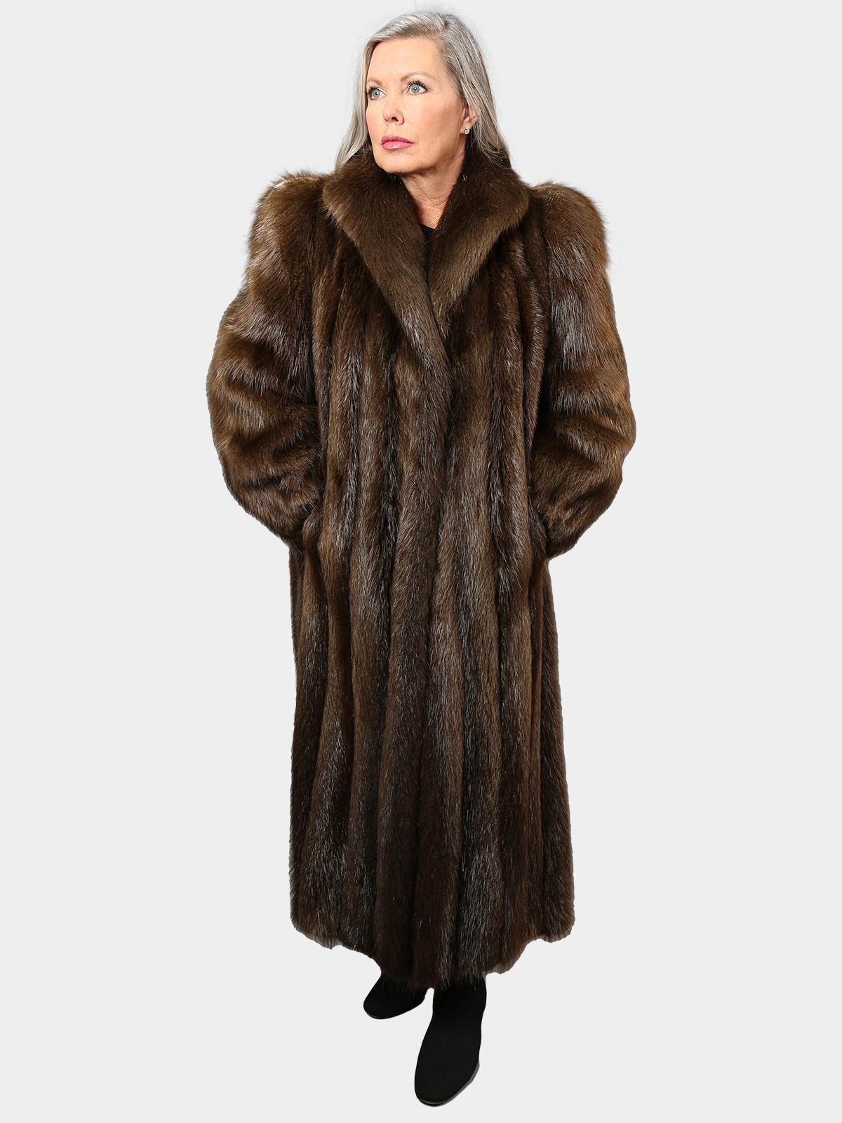 Woman's Medium Tone Long Hair Beaver Fur Coat