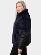 Woman's Navy Rex Rabbit Fur and Fabric Jacket Converting to Vest