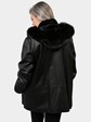 Woman's Black Sheared Mink Fur Stroller Reversing to Leather with Hood