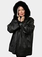 Woman's Black Sheared Mink Fur Stroller Reversing to Leather with Hood