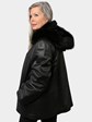 Woman's Black Sheared Mink Fur Stroller Reversing to Leather with Hood