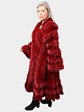 Woman's Zuki Red Sheared Mink Fur Coat with Traditional Mink Trim