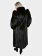 Woman's Ranch Mink Fur Coat with Black Fox Tuxedo Front and Sleeves