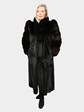 Woman's Ranch Mink Fur Coat with Black Fox Tuxedo Front and Sleeves