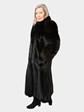 Woman's Ranch Mink Fur Coat with Black Fox Tuxedo Front and Sleeves