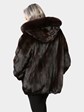 Woman's Mahogany Female Mink Fur Jacket with Detachable Hood