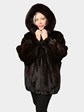 Woman's Mahogany Female Mink Fur Jacket with Detachable Hood