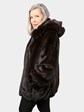 Woman's Mahogany Female Mink Fur Jacket with Detachable Hood