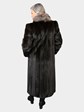 Woman's Darkest Mahogany Mink Fur Coat with Indigo Fox Tuxedo Front