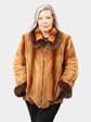 Woman's Whiskey Sheared Mink Fur Jacket with Fox Trim