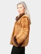 Woman's Whiskey Sheared Mink Fur Jacket with Fox Trim