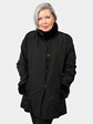 Woman's Black Semi Sheared Sculptured Mink Fur Jacket Reversible to Rain Taffeta