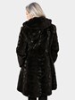 Woman's Black Semi Sheared Sculptured Mink Fur Stroller with Hood