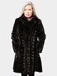 Woman's Black Semi Sheared Sculptured Mink Fur Stroller with Hood