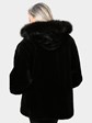 Woman's Plus Size Black Sheared Mink Fur Jacket with Detachable Fox Trimmed Hood