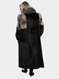 Woman's Ranch Mink Coat with Indigo Fox Front and Indigo and Black Fox Sleeves