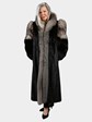 Woman's Ranch Mink Coat with Indigo Fox Front and Indigo and Black Fox Sleeves