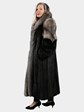 Woman's Ranch Mink Coat with Indigo Fox Front and Indigo and Black Fox Sleeves
