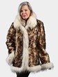 Woman's Sculptured Animal Print Mink Fur Jacket with Finn Racoon Trim